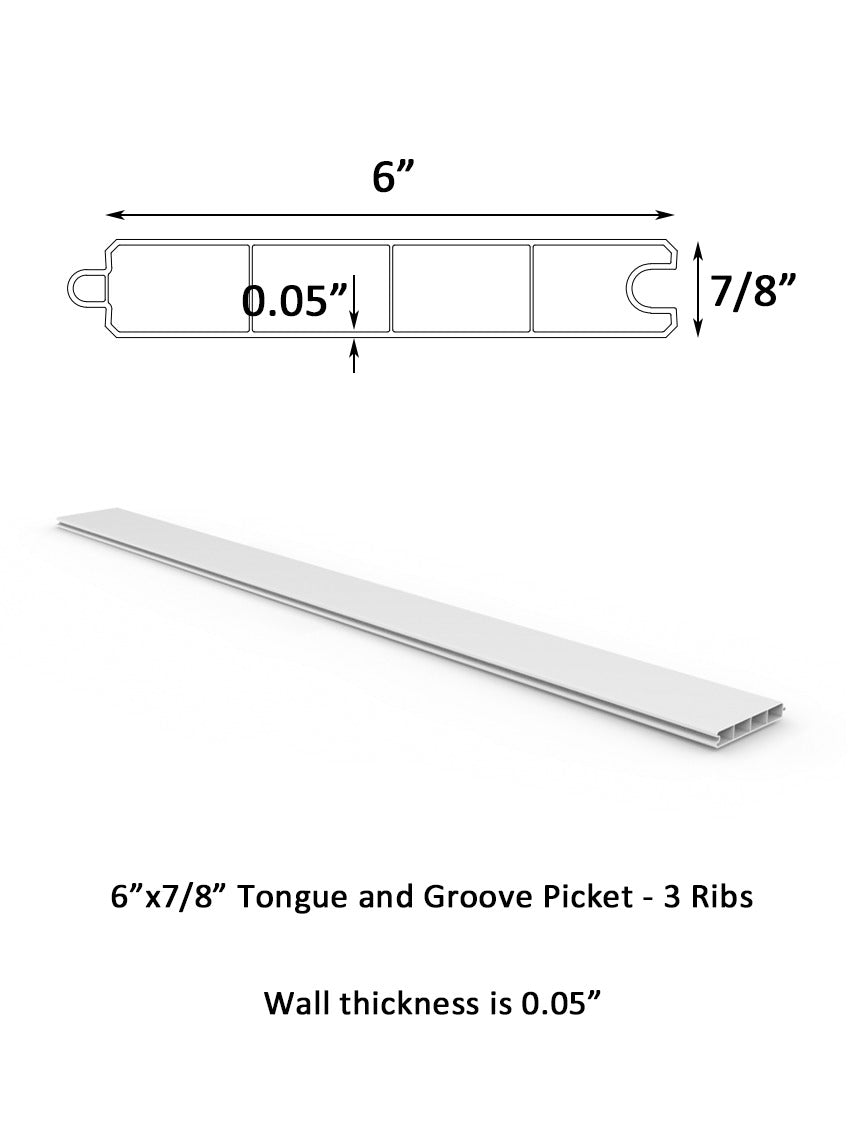 GRN White Vinyl T&G Pickets [1 Section]